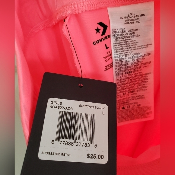 NWT Converse High Rise Biker Shorts Barbie Pink Stretchy Girls L - Picture 4 of 5